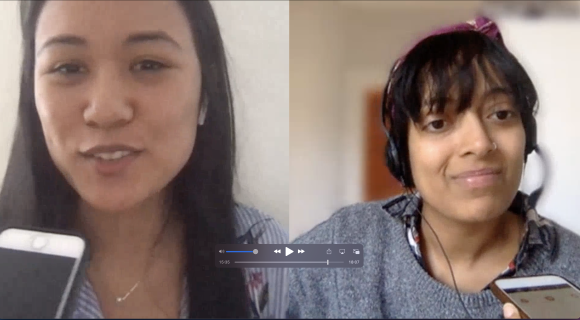Pulitzer award winning Mariel Padilla, left, talk about how to cover the pandemic as New York Times journalist from her parents home. Interviewer Chaitra Shamraya, right.