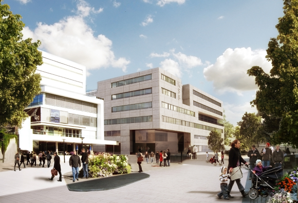 Den største nye leieavtalen Entra inngikk i tredje kvartal er med Bærum Kommune om nytt Kunnskapssenter i Sandvika. Illustrasjon: Dyrvik Arkitekter